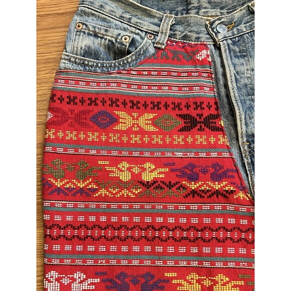 Vintage 90's LEVI'S 501 Upcycled Reworked Patchwork Aztec Boho Beads Jeans 29x31 - Picture 6 of 14